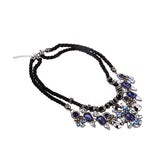 Maxbell Handmade Weave Rhinestone Water Drop Statement Jewelry Necklace Blue