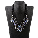 Maxbell Handmade Weave Rhinestone Water Drop Statement Jewelry Necklace Blue