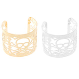 Maxbell Punk Women Silver Metal Skull Heads Hollow Open Wide Bangle Cuff Bracelet