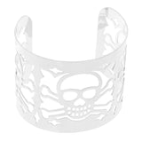 Maxbell Punk Women Silver Metal Skull Heads Hollow Open Wide Bangle Cuff Bracelet