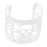 Maxbell Punk Women Silver Metal Skull Heads Hollow Open Wide Bangle Cuff Bracelet