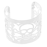 Maxbell Punk Women Silver Metal Skull Heads Hollow Open Wide Bangle Cuff Bracelet