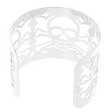 Maxbell Punk Women Silver Metal Skull Heads Hollow Open Wide Bangle Cuff Bracelet