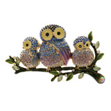 Maxbell Cute Crystal Enamel Three Owls Family Animal Brooch Pin Jewelry Purple