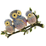 Maxbell Cute Crystal Enamel Three Owls Family Animal Brooch Pin Jewelry Purple