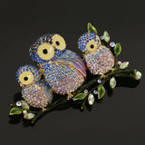 Maxbell Cute Crystal Enamel Three Owls Family Animal Brooch Pin Jewelry Purple