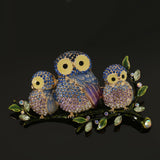 Maxbell Cute Crystal Enamel Three Owls Family Animal Brooch Pin Jewelry Purple