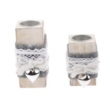 Maxbell 2pcs Rustic Wooden Tea Light Candle Holder Lace Decoration Wedding Party