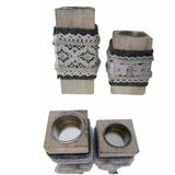 Maxbell 2pcs Rustic Wooden Tea Light Candle Holder Lace Decoration Wedding Party