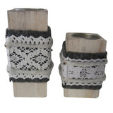 Maxbell 2pcs Rustic Wooden Tea Light Candle Holder Lace Decoration Wedding Party