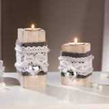 Maxbell 2pcs Rustic Wooden Tea Light Candle Holder Lace Decoration Wedding Party