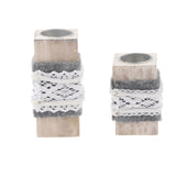 Maxbell 2pcs Rustic Wooden Tea Light Candle Holder Lace Decoration Wedding Party