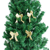 Maxbell 10pcs Glitter Bowknot Shape Christmas Tree Decoration Hanger Ornaments Gold
