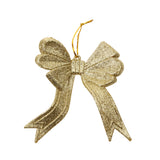 Maxbell 10pcs Glitter Bowknot Shape Christmas Tree Decoration Hanger Ornaments Gold