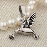 Maxbell Stainless Steel Hummingbird Pendant Urn Cremation Jewelry For Ashes Silver