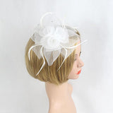 Wedding Bridal Ladies Prom Rose Feather Fascinator Hair Clip white