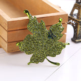 Maxbell Brooch Pin Crystal Rhinestone Maple Leaf Costume Jewelry Women Green