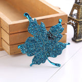 Maxbell Brooch Pin Crystal Rhinestone Maple Leaf Costume Jewelry Women Blue