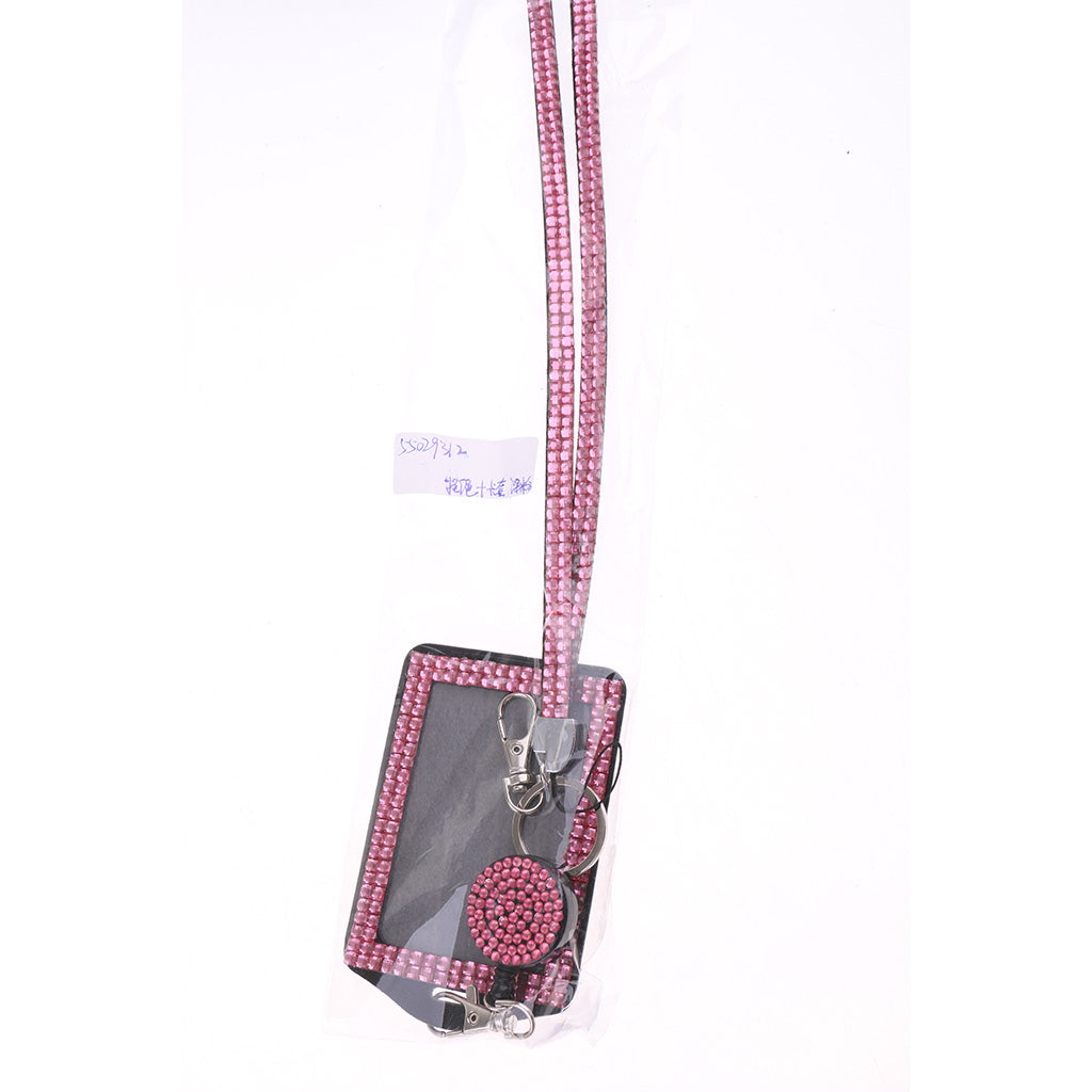 Maxbell Rhinestone Lanyard with Retractable Reel Vertical ID Badge Holder Deep Pink
