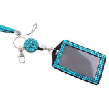 Maxbell Rhinestone Lanyard with Retractable Reel Vertical ID Badge Holder Deep Blue