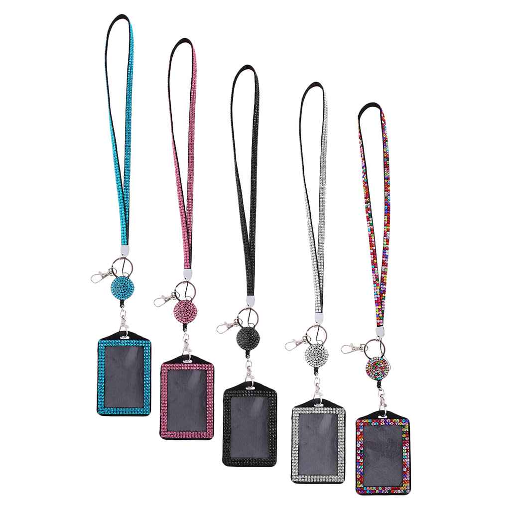 Maxbell Rhinestone Lanyard with Retractable Reel Vertical ID Badge Holder Black