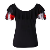 Maxbell Ballroom dancing modern dance practice shirt square dance tops L Red