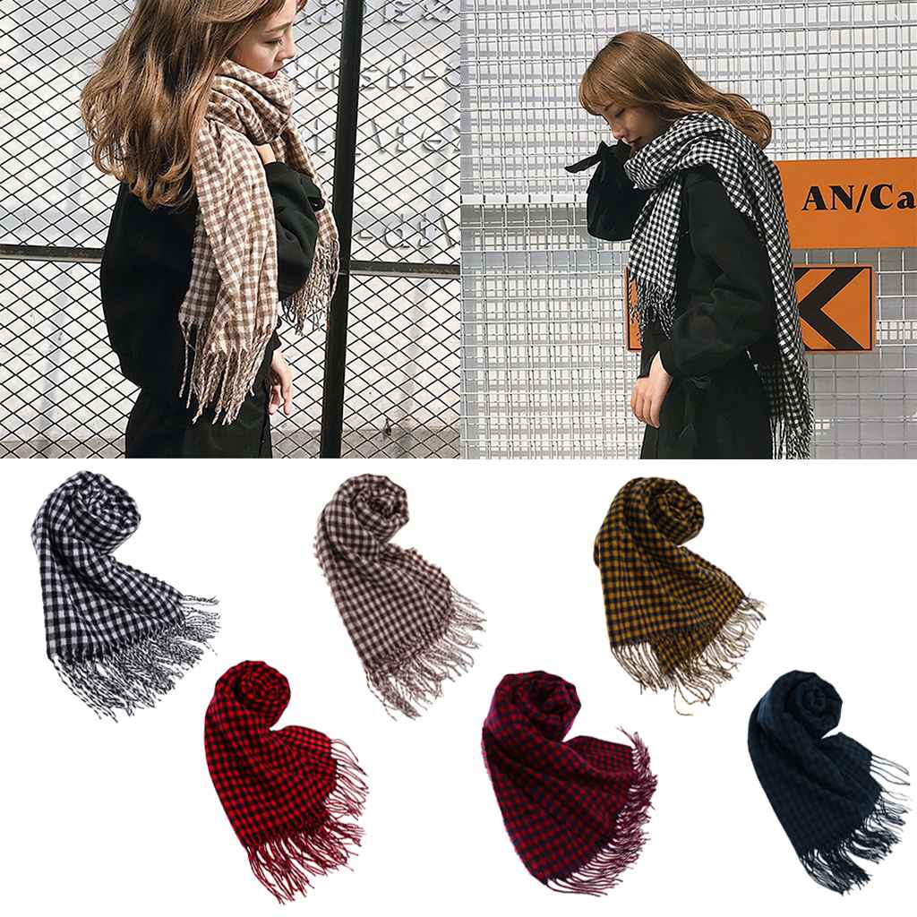 Maxbell Women Oversized Blanket Tartan Scarf Wrap Shawl Plaid Checked Pashmina Shawl Black+White