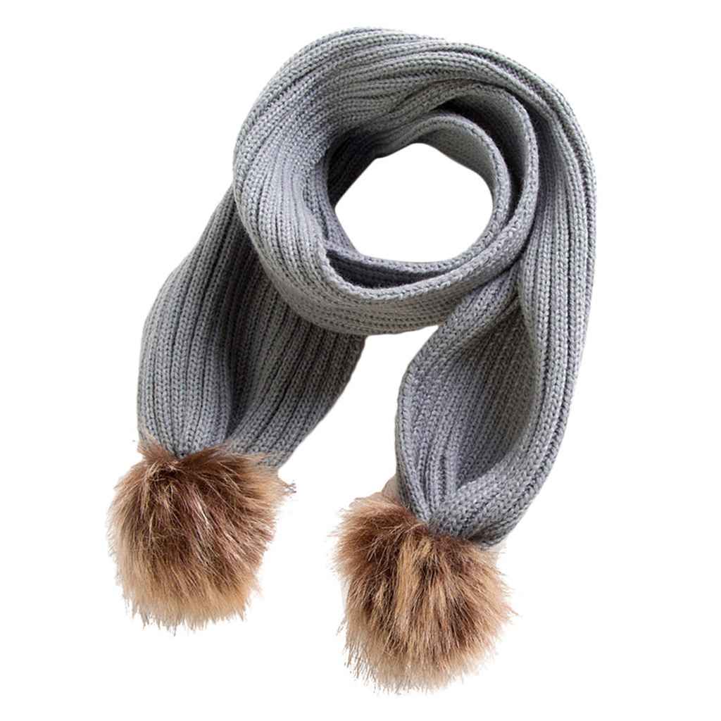 Maxbell KIDS GIRLS WARM SOFT KNIT WINTER SCARF WRAP NECK WARMER FAUX FUR POMPOM  Gray