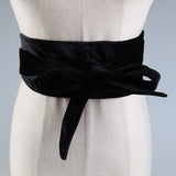 Maxbell Women Soft Bowknot Wide Self Tie Wrap Around Waist Band Cinch Belt Black