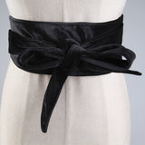 Maxbell Women Soft Bowknot Wide Self Tie Wrap Around Waist Band Cinch Belt Black