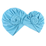 Maxbell Mother and Baby Flower Turban Hat Mom and baby Top Hat set Toddler Blue