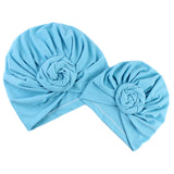 Maxbell Mother and Baby Flower Turban Hat Mom and baby Top Hat set Toddler Blue