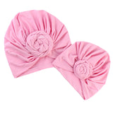 Maxbell Mother and Baby Flower Turban Hat Mom and baby Top Hat set Toddler Pink