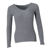 Maxbell Slim Long Sleeve Sweater Womens V-neck Knitwear Pullover Jumper Tops Gray