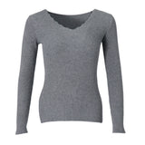 Maxbell Slim Long Sleeve Sweater Womens V-neck Knitwear Pullover Jumper Tops Gray