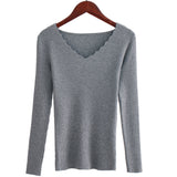 Maxbell Slim Long Sleeve Sweater Womens V-neck Knitwear Pullover Jumper Tops Gray