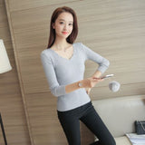 Maxbell Slim Long Sleeve Sweater Womens V-neck Knitwear Pullover Jumper Tops Gray