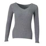 Maxbell Slim Long Sleeve Sweater Womens V-neck Knitwear Pullover Jumper Tops Gray