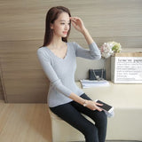 Maxbell Slim Long Sleeve Sweater Womens V-neck Knitwear Pullover Jumper Tops Gray