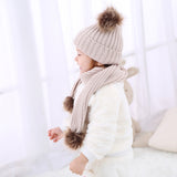 Maxbell Baby Winter Warm Pom Bobble Ski Hat Knit Crochet Beanie Cap Scarf Set Pink