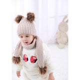 Maxbell Baby Winter Warm Pom Bobble Ski Hat Knit Crochet Beanie Cap Scarf Set Pink