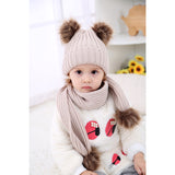 Maxbell Baby Winter Warm Pom Bobble Ski Hat Knit Crochet Beanie Cap Scarf Set Pink