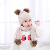 Maxbell Baby Winter Warm Pom Bobble Ski Hat Knit Crochet Beanie Cap Scarf Set Pink