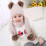 Maxbell Baby Winter Warm Pom Bobble Ski Hat Knit Crochet Beanie Cap Scarf Set Pink