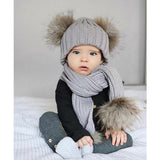 Maxbell Baby Winter Warm Pom Bobble Ski Hat Knit Crochet Beanie Cap Scarf Set Pink