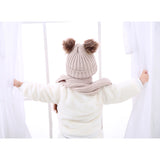 Maxbell Baby Winter Warm Pom Bobble Ski Hat Knit Crochet Beanie Cap Scarf Set Pink