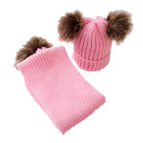 Maxbell Baby Winter Warm Pom Bobble Ski Hat Knit Crochet Beanie Cap Scarf Set Pink