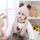 Maxbell Baby Winter Warm Pom Bobble Ski Hat Knit Crochet Beanie Cap Scarf Set Pink