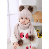 Maxbell Baby Winter Warm Pom Bobble Ski Hat Knit Crochet Beanie Cap Scarf Set Pink