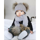 Maxbell Baby Winter Warm Pom Bobble Ski Hat Knit Crochet Beanie Cap Scarf Set Pink